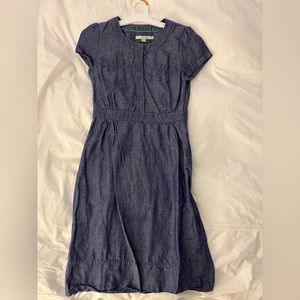 Boden Linen Cotton Chambray Denim Blue Shift Dress Size US 6L UK 10L with Stain